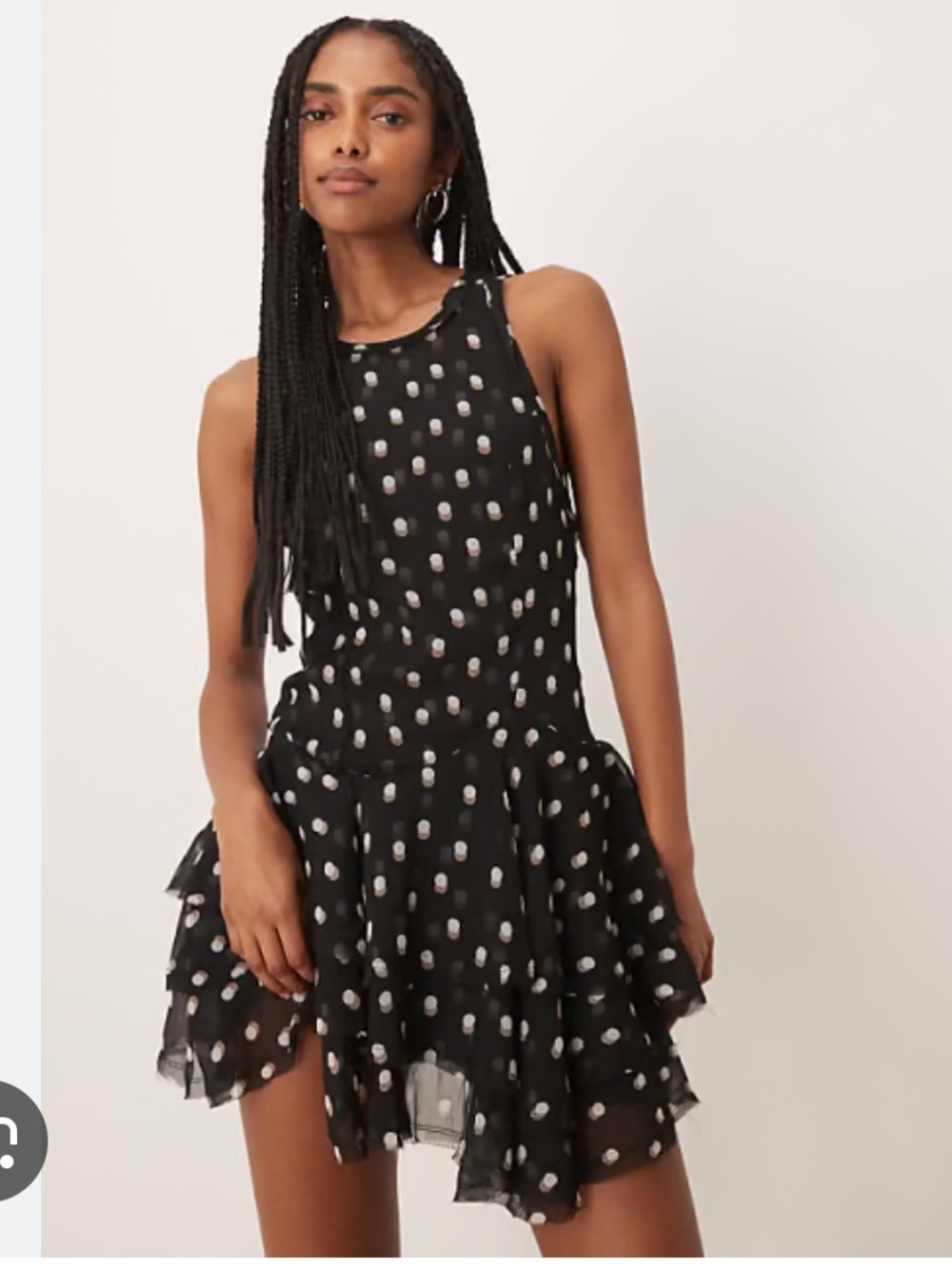 Free People Raven Printed Mini Dress XS Night Combo NWT Dot Printed Ruffle black